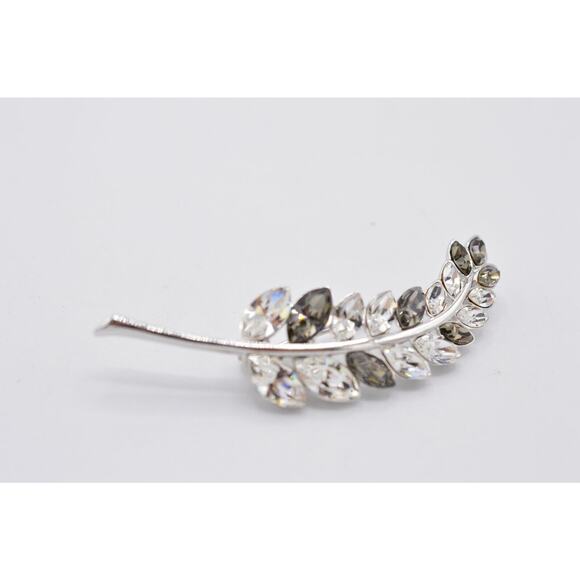 Givenchy Vintage Leaf Pin Brooch Gray Crystal Runway Rare Signed 1980s Bin8 - Picture 3 of 10